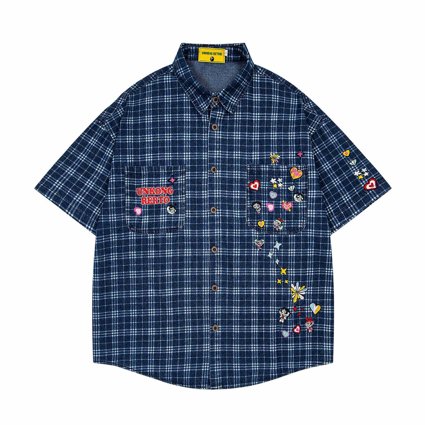 Multi element embroidery short sleeved shirt