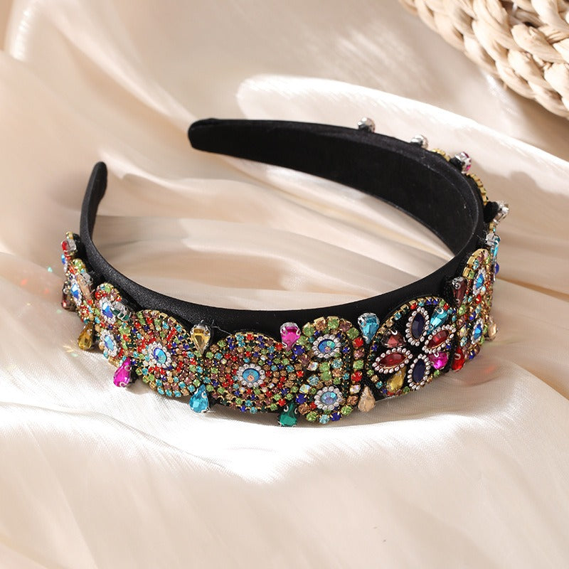 Fashionable Super Sparkling Colorful Water Diamond Wide Edge Heavy Industry Hair Accessories Headband