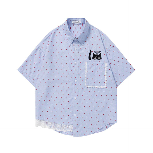 Full printed red spotted short sleeved shirt