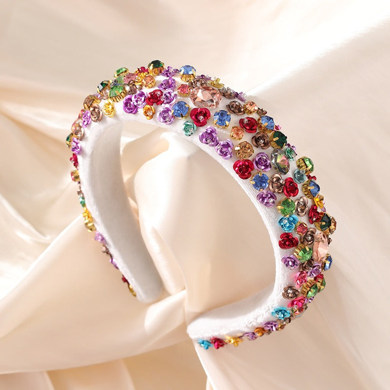 Fashionable metal flower sponge Baroque style colored rhinestone headband hair accessories