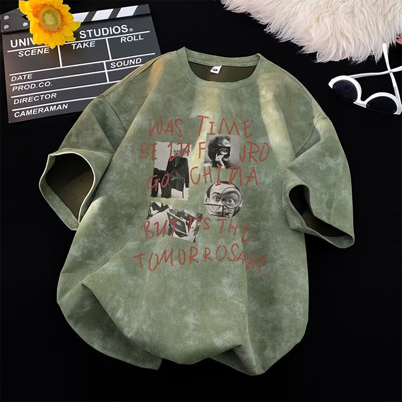 Short Sleeve T-Shirt Tie-Dye Oversized Trendy Couple Round Neck Loose Top