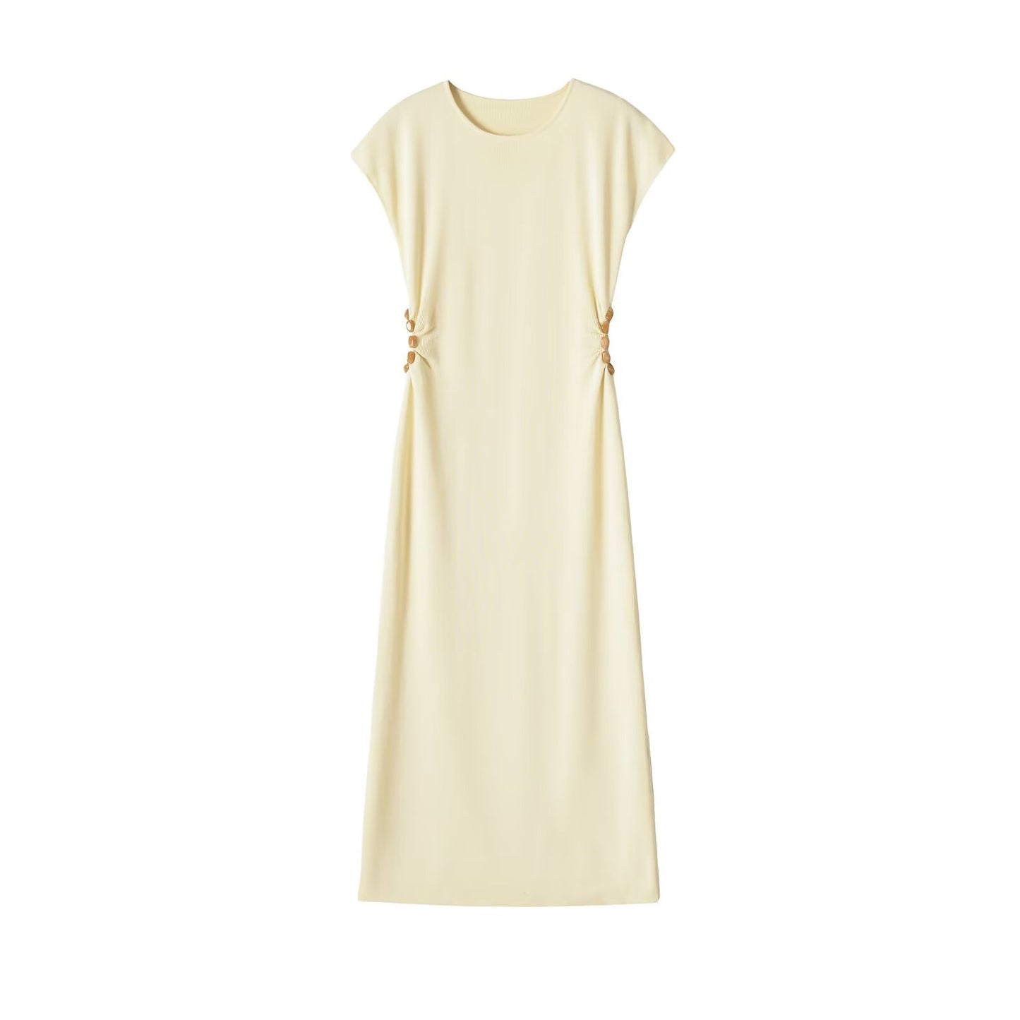 Short sleeved round neck hollow bead knitted dress