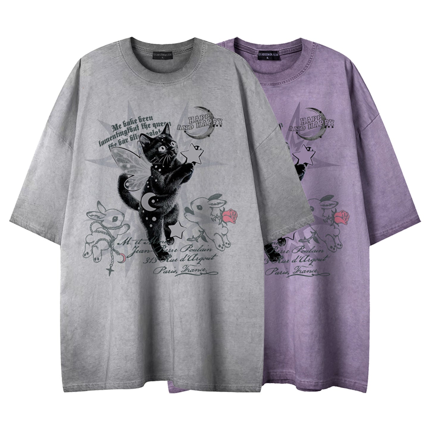 Dreamy black cat print short sleeved shirt