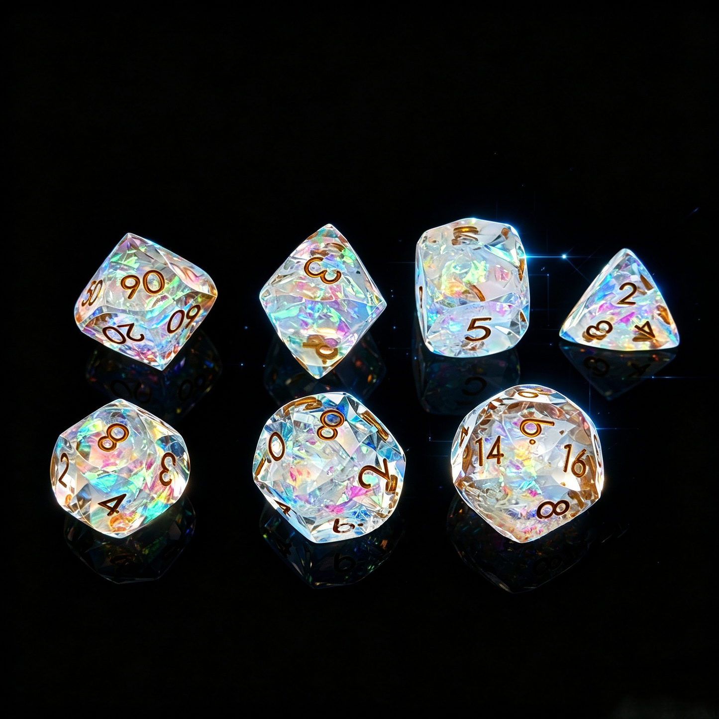 Polygon Dice Set Gemstone Appearance Liquid Resin DND Dungeons &amp; Dragons COC TTRPG D6