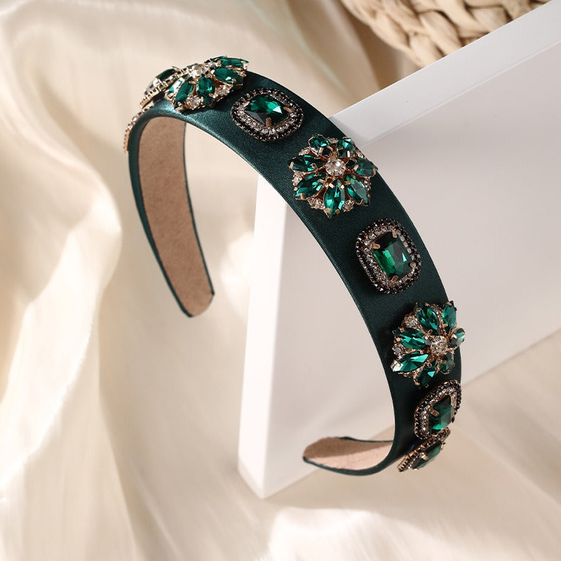 Fashion Peacock Green Headband Women's Face Wash Baroque Water Diamond Pearl Headband