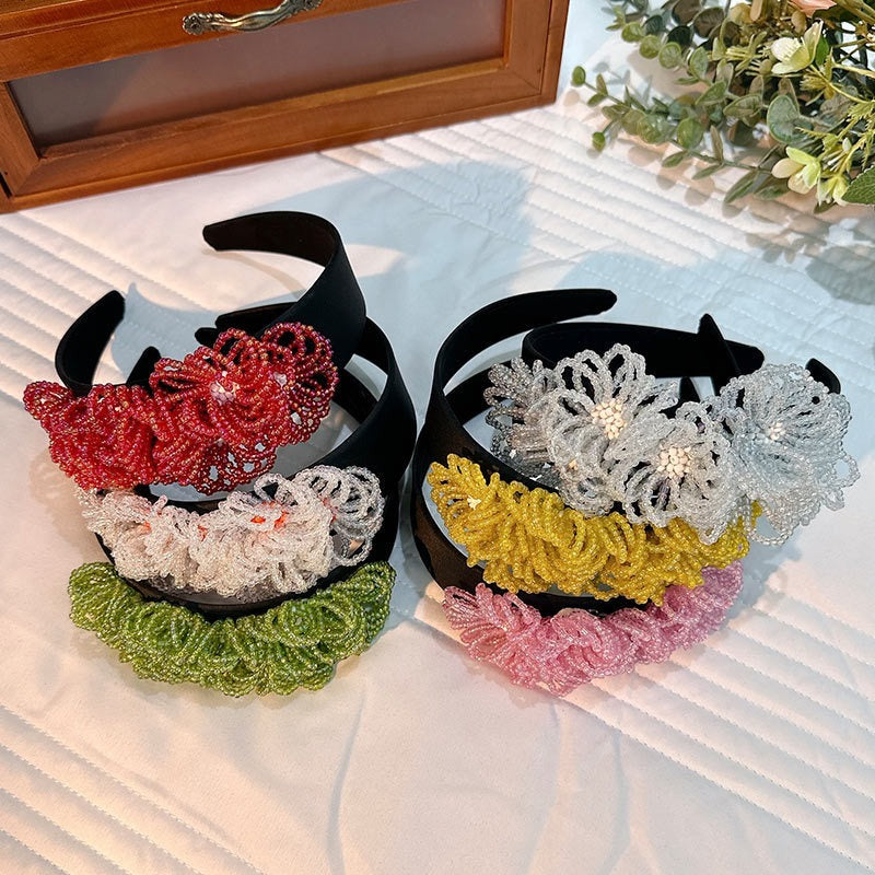 Fashionable floral handmade beaded headband headwear