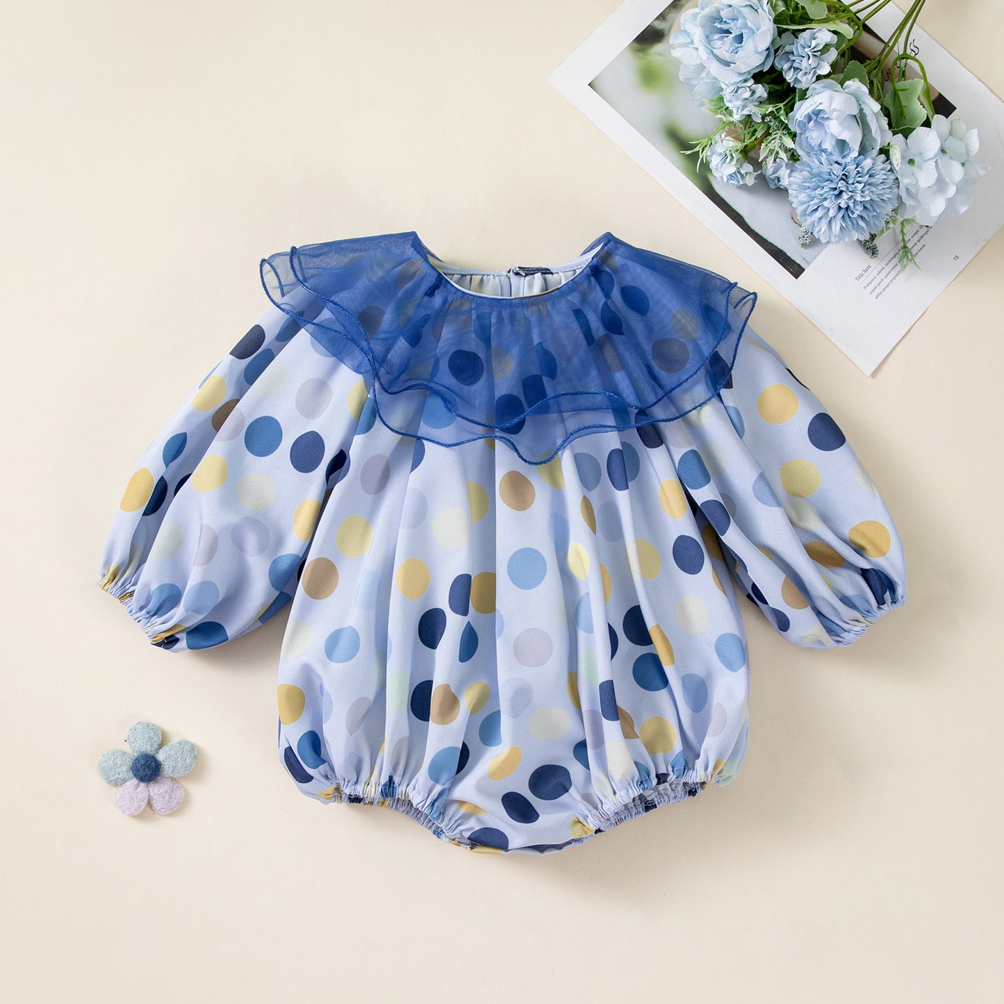 Spring and Autumn New Style Clothing, Long Sleeve Onesie with Polka Dots, Cute and Stylish Baby Romper