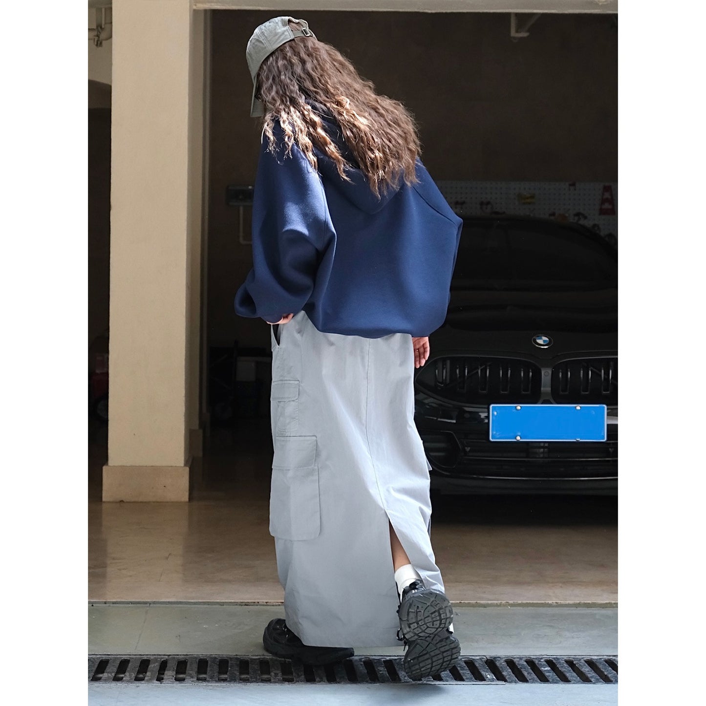Autumn new gray workwear style half skirt, soft and breathable H-version long skirt for women