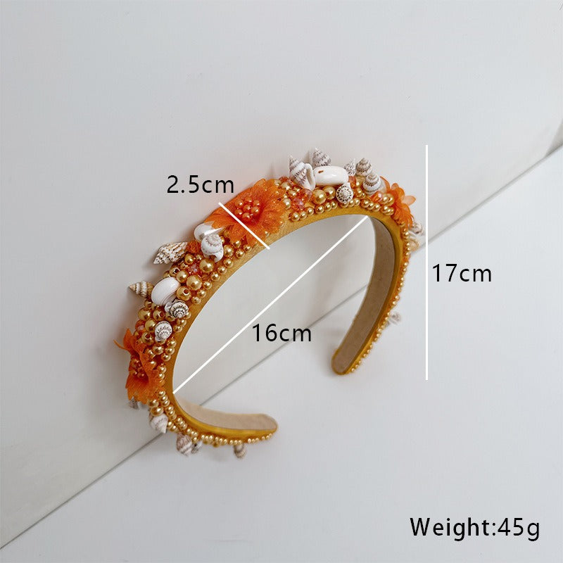 Hand sewn crystal shell headband for pearl hair accessories