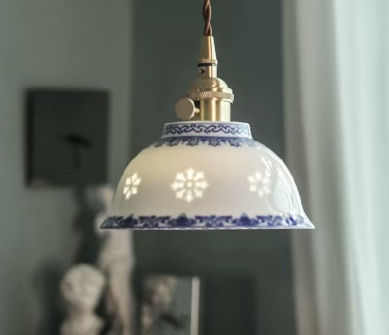 Blue and white translucent balcony ceramic chandelier