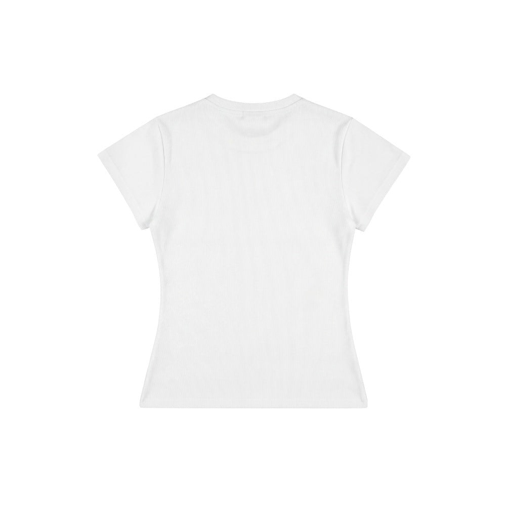 Applique Letter Print Regular Shoulder Short Sleeve T-Shirt for Women