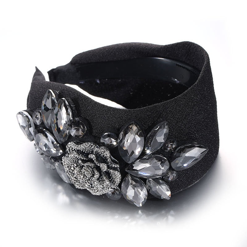 Fashion Rose Water Diamond Hair Hoop Wide Edge Fabric Headband