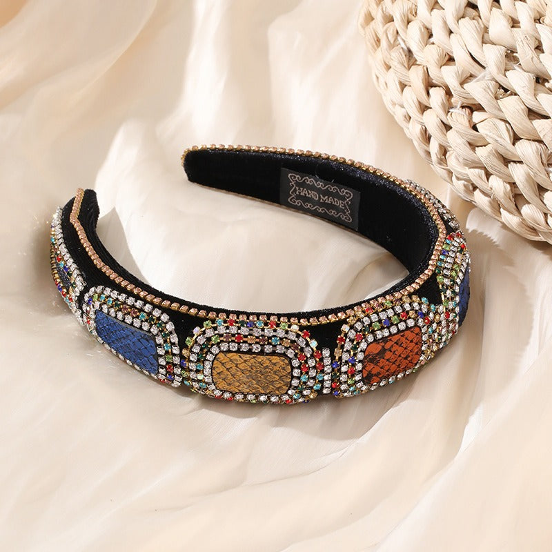 Colored Diamond Sponge Hair Hoop Women's Wide Edge Baroque