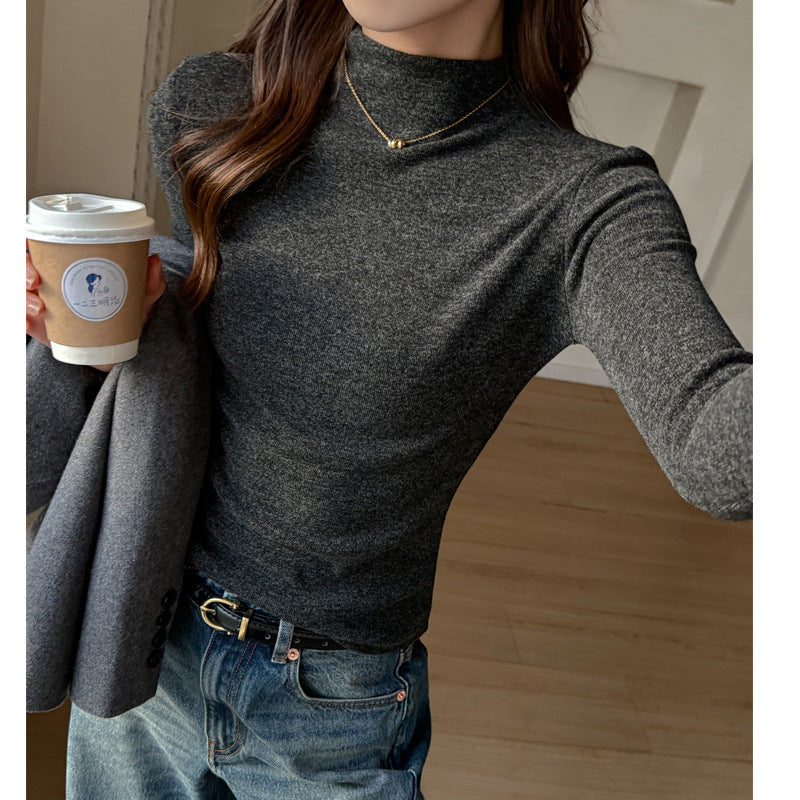 Selected Cashmere-like High Neck Inner Layer Top for Women, Autumn/Winter, Versatile, Elegant, Regular Shoulder, Slim Fit, Stylish Long Sleeve