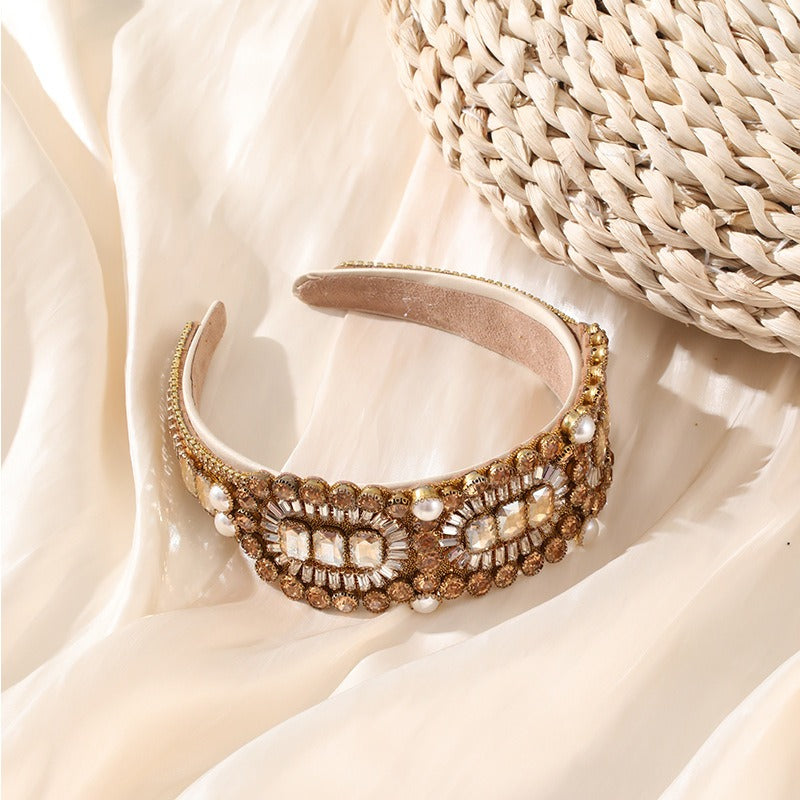 Heavy Industry Full Diamond Pearl Head Hoop Women's Thickened Sponge Embroidery Ball Hair Accessories