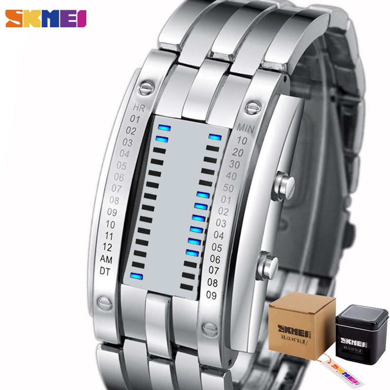SKMEI 0953 Fashion Creative Sport Watch Women Stainless Steel Strap LED Display Watches 5Bar Waterproof Digital Watch reloj hombre