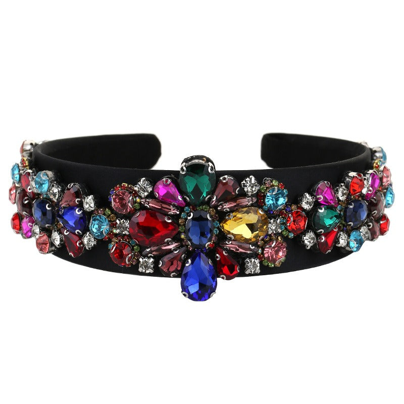 Fashion heavy industry Baroque wide edge rhinestone press headband headband