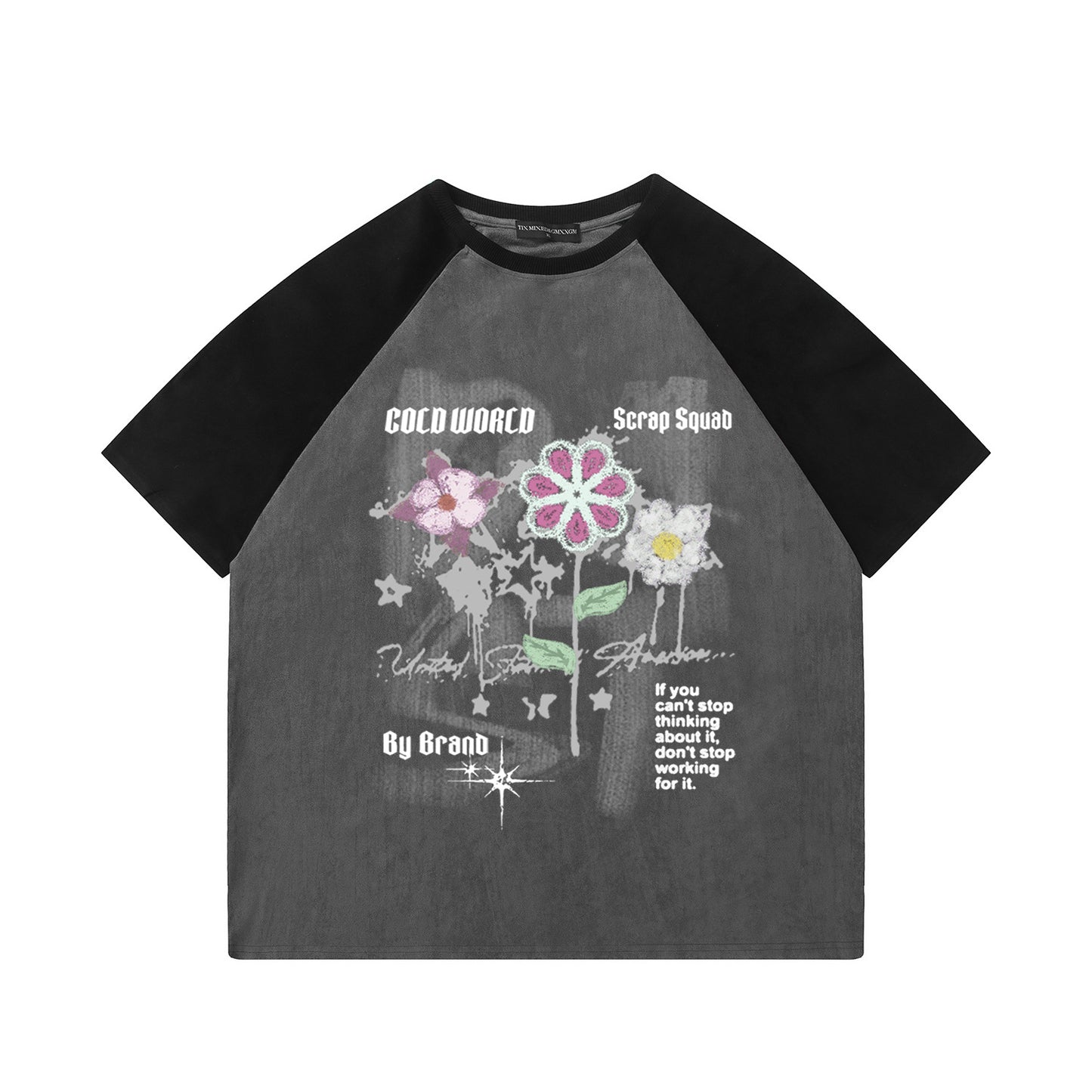 Flower graffiti shoulder length short sleeved shirt