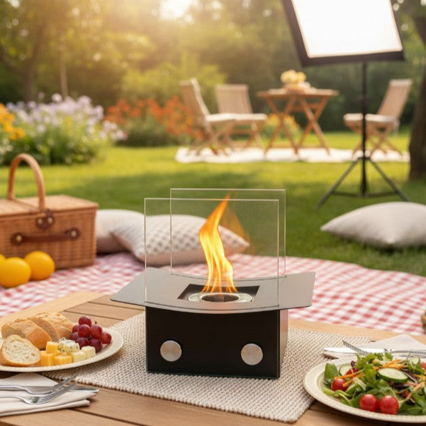 Desktop Fireplace New Hat-shaped Real Flame Alcohol Fireplace Outdoor Polygonal Black Metal Fireplace