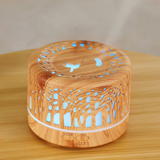 New Carved Aromatherapy Machine Hollow Aromatherapy Humidifier 500ml Wood Grain Ultrasonic Atomization