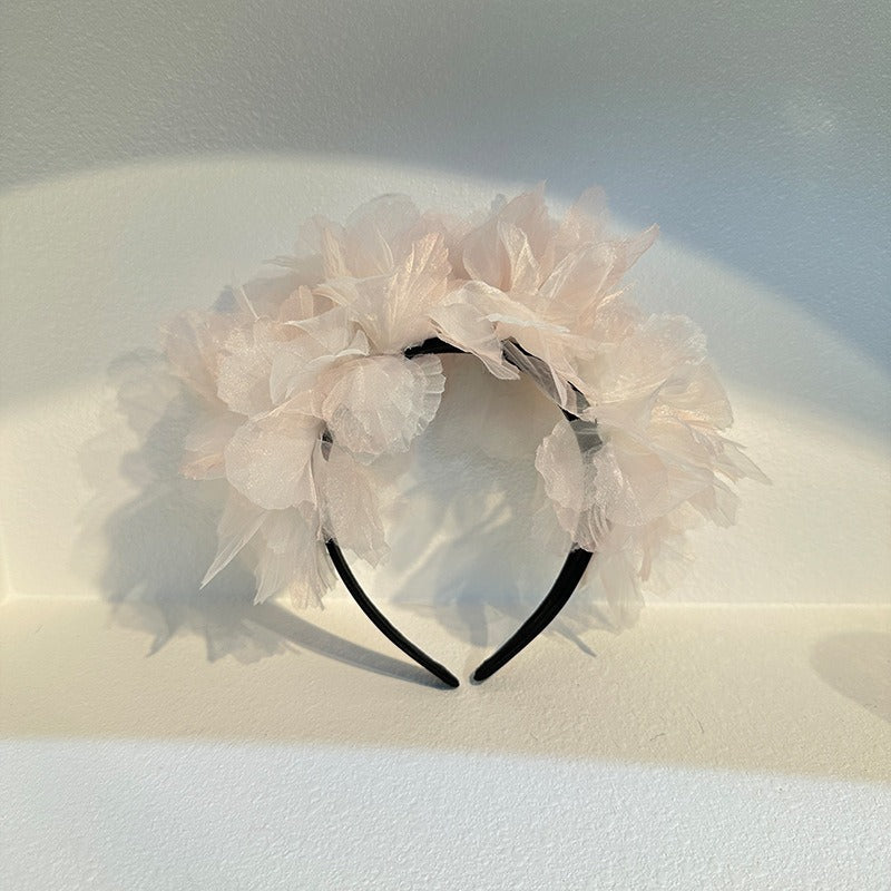 Handmade fabric oversized flower headband for women's snow gauze headband