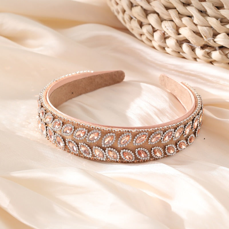 Fashionable and versatile fabric with wide edges and diamond inlay for women's hair accessories