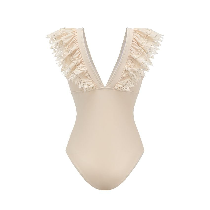 One-Piece Swimsuit for Women Body-Con Solid Color with Lace Trim Swimwear Set
