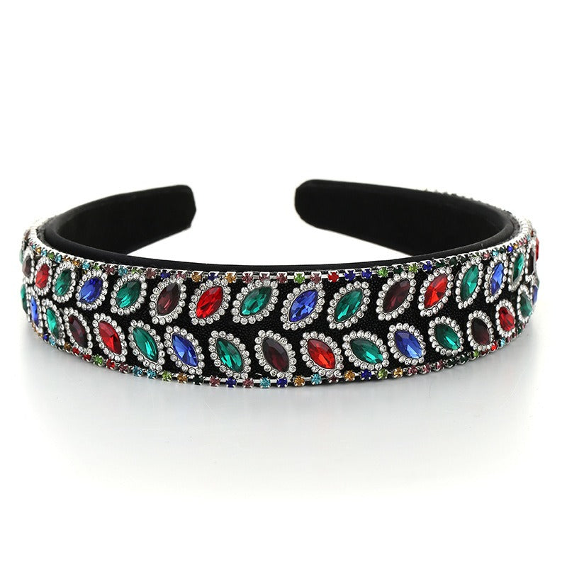 Fashionable and versatile fabric with wide edges and diamond inlay for women's hair accessories