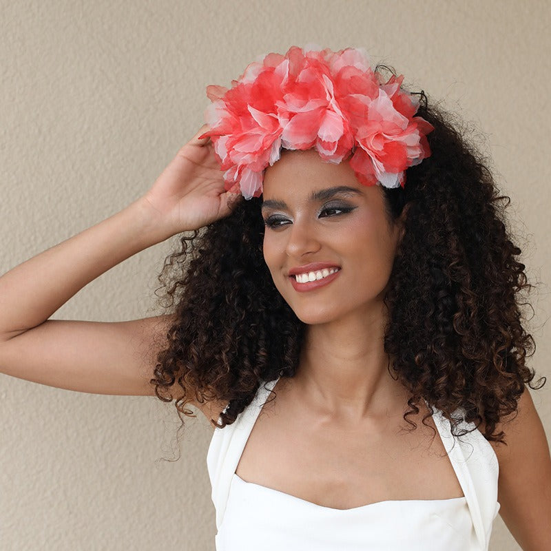 Handmade fabric oversized flower headband for women's snow gauze headband