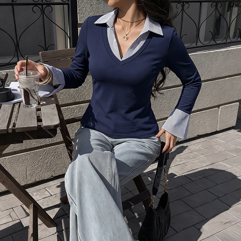V-neck slim fit pullover T-shirt
