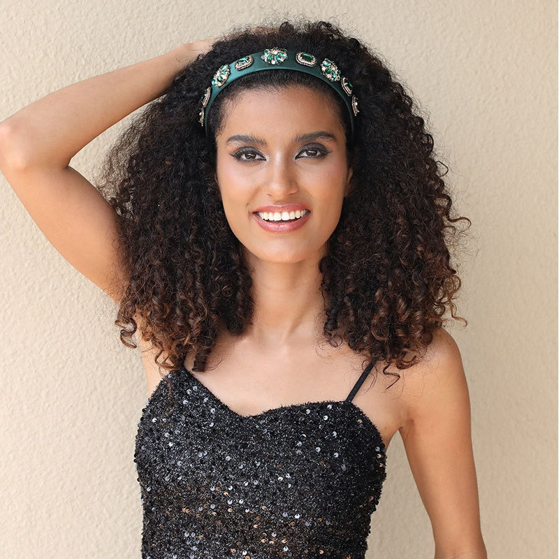 Fashion Peacock Green Headband Women's Face Wash Baroque Water Diamond Pearl Headband