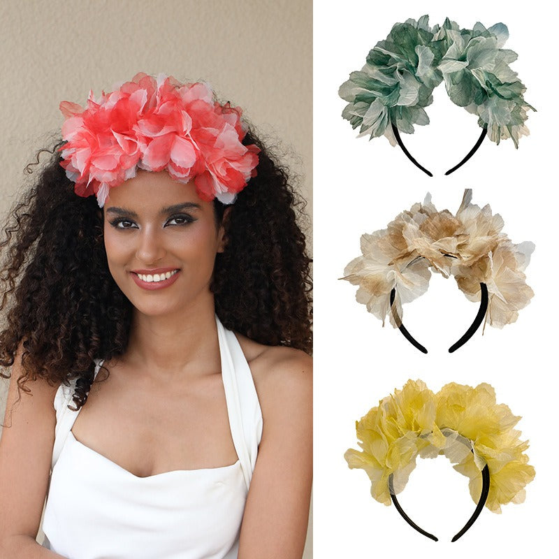 Handmade fabric oversized flower headband for women's snow gauze headband
