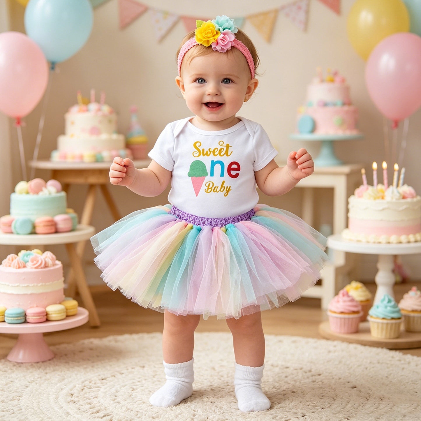 Baby Summer Outfit Set Short Sleeve Romper Handmade Skirt Hair Accessories 3-Piece Birthday Dress Summer