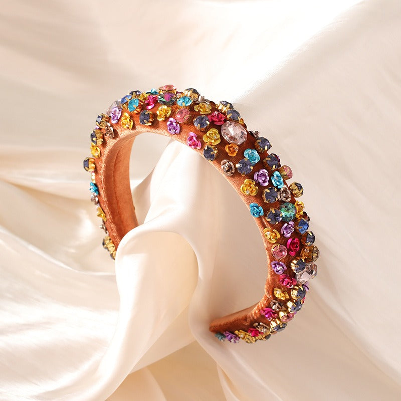 Fashionable metal flower sponge Baroque style colored rhinestone headband hair accessories