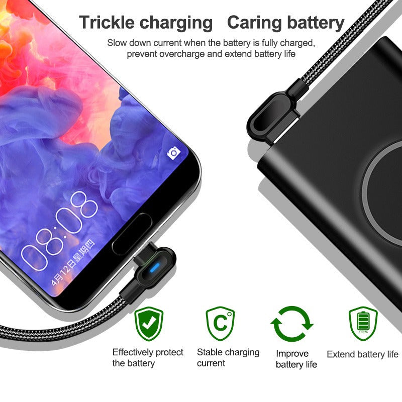 Double bend light mobile game data cable suitable for Android and Apple Type-C fast charging cable