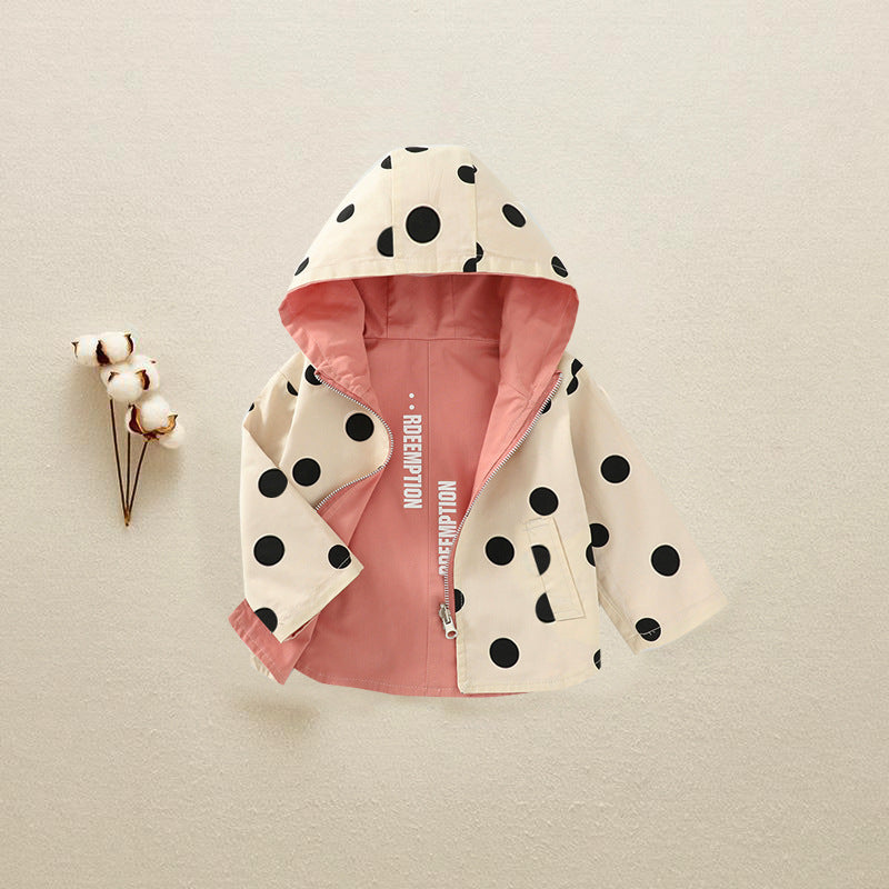 Outdoor trench coat with polka dot print double-sided outerwear for boys and girls