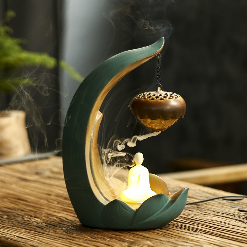 Sandalwood Aromatherapy Furnace Night Light Ornament Lotus Hanging Ball Backflow Incense Furnace Lamp Ring Hanging Furnace Creative Coil Incense