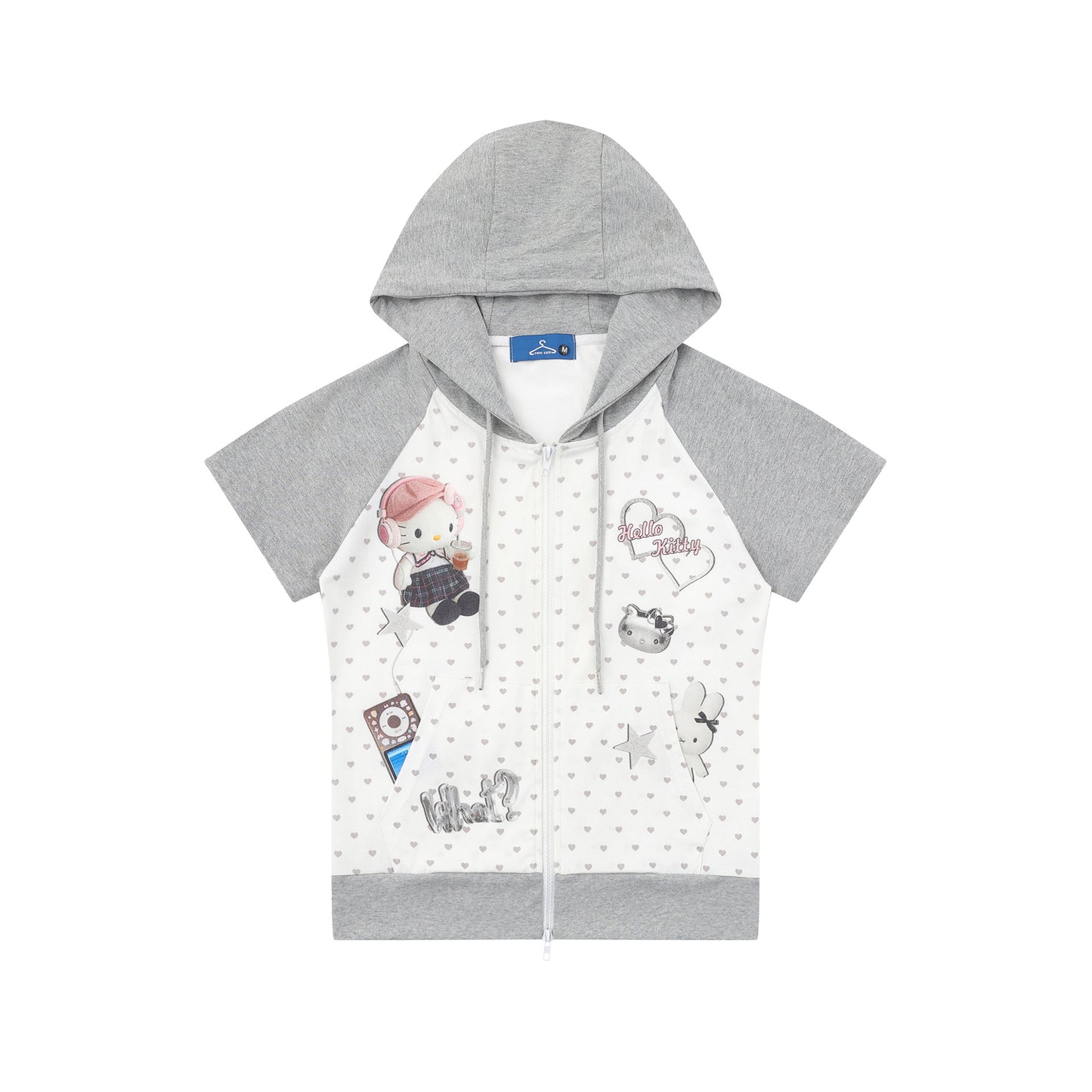 Casual Loose Round Neck Short Sleeve Cartoon KT Cat Print Hooded T-Shirt for Women