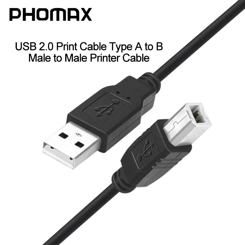 PHOMAX  USB 2.0 Print Cable USB Type A to B Male to Male Printer Cable  For Canon Epson HP ZJiang Label Printer DAC USB Printer