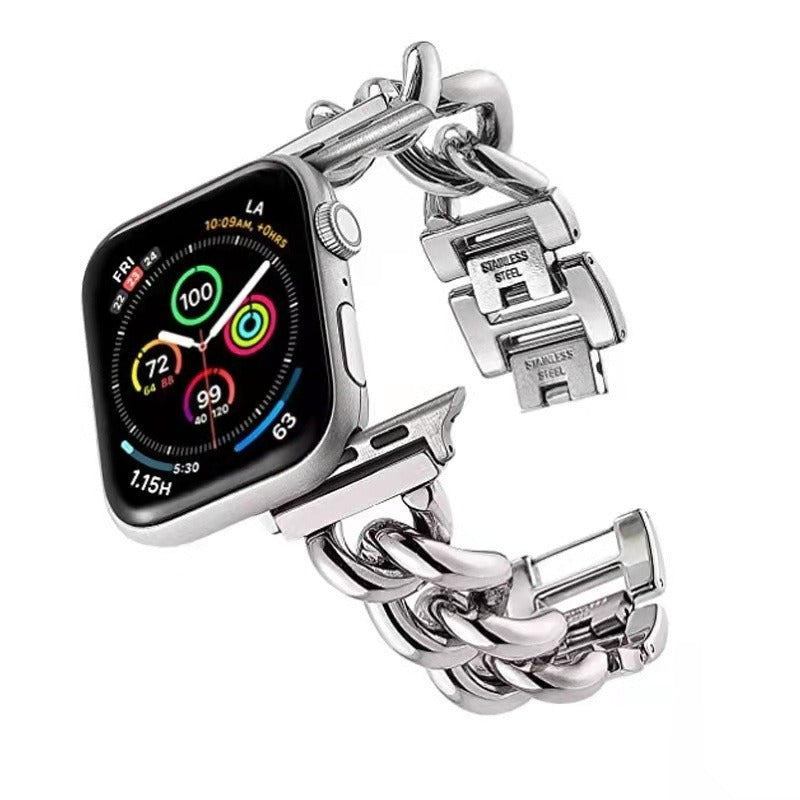 Suitable For Apple Watch Stainless Steel Strap Single Row Denim Chain Steel Band Metal Strap