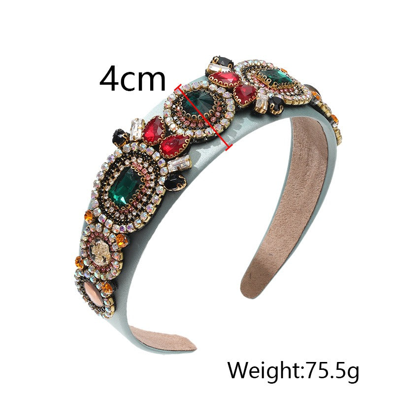 Fashion heavy handmade glass inlaid diamond wide edge sponge full diamond women's headband headwear