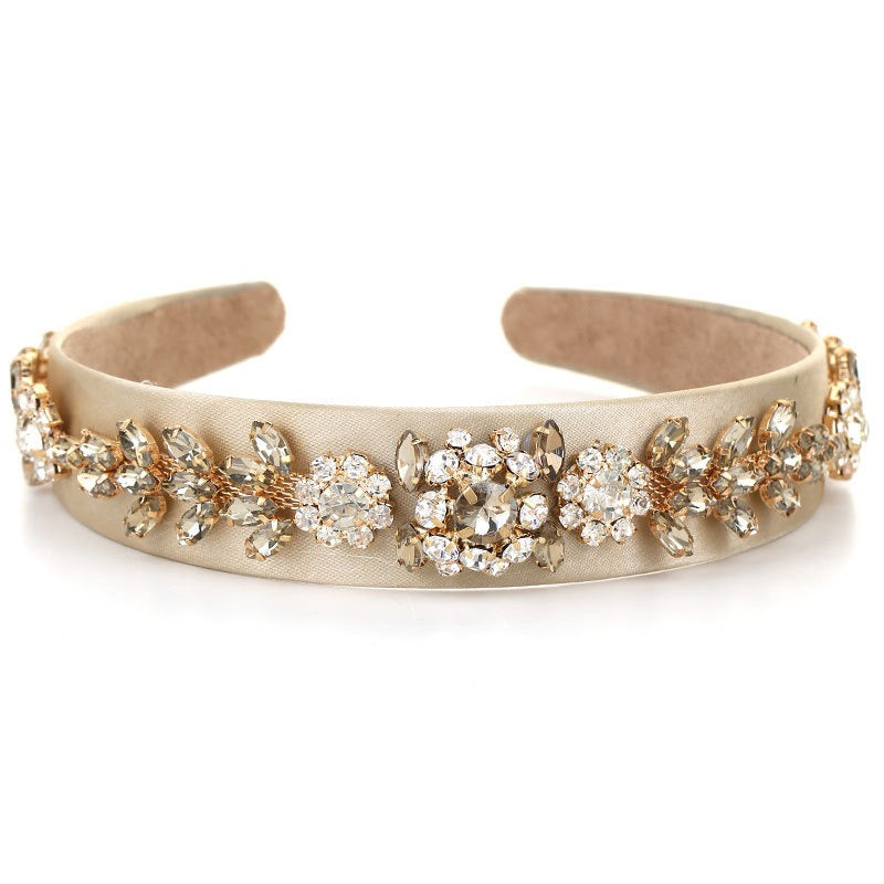 Super Sparkling Baroque Crystal Flower Headband Gold Velvet Retro Headband