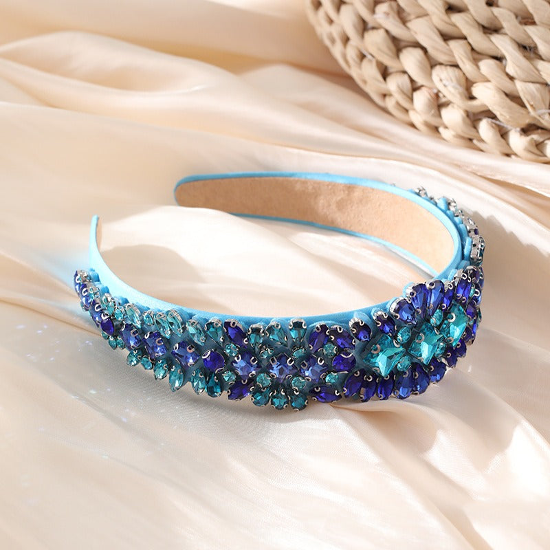 Fashionable Heavy Industry Set Colorful Water Diamond Hair Hoops for Women's Retro Palace Style Super Sparkling Baroque Wide Edg