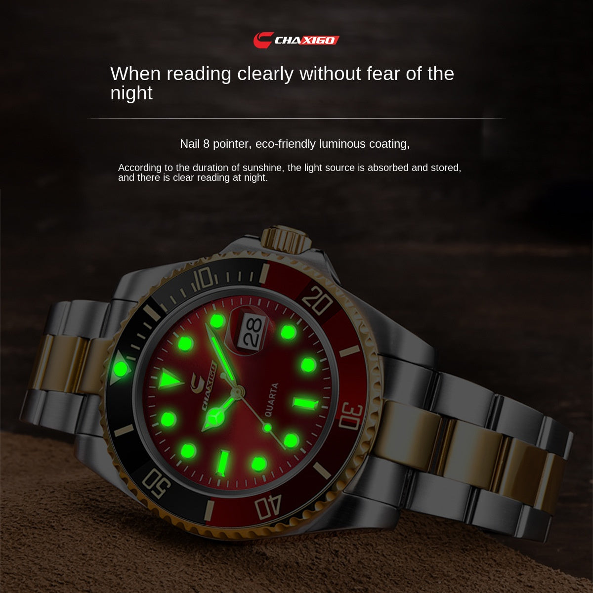Swiss Brand CHAXIGO Men's Watch Green Submariner Style Waterproof Versatile Alloy Quartz Watch