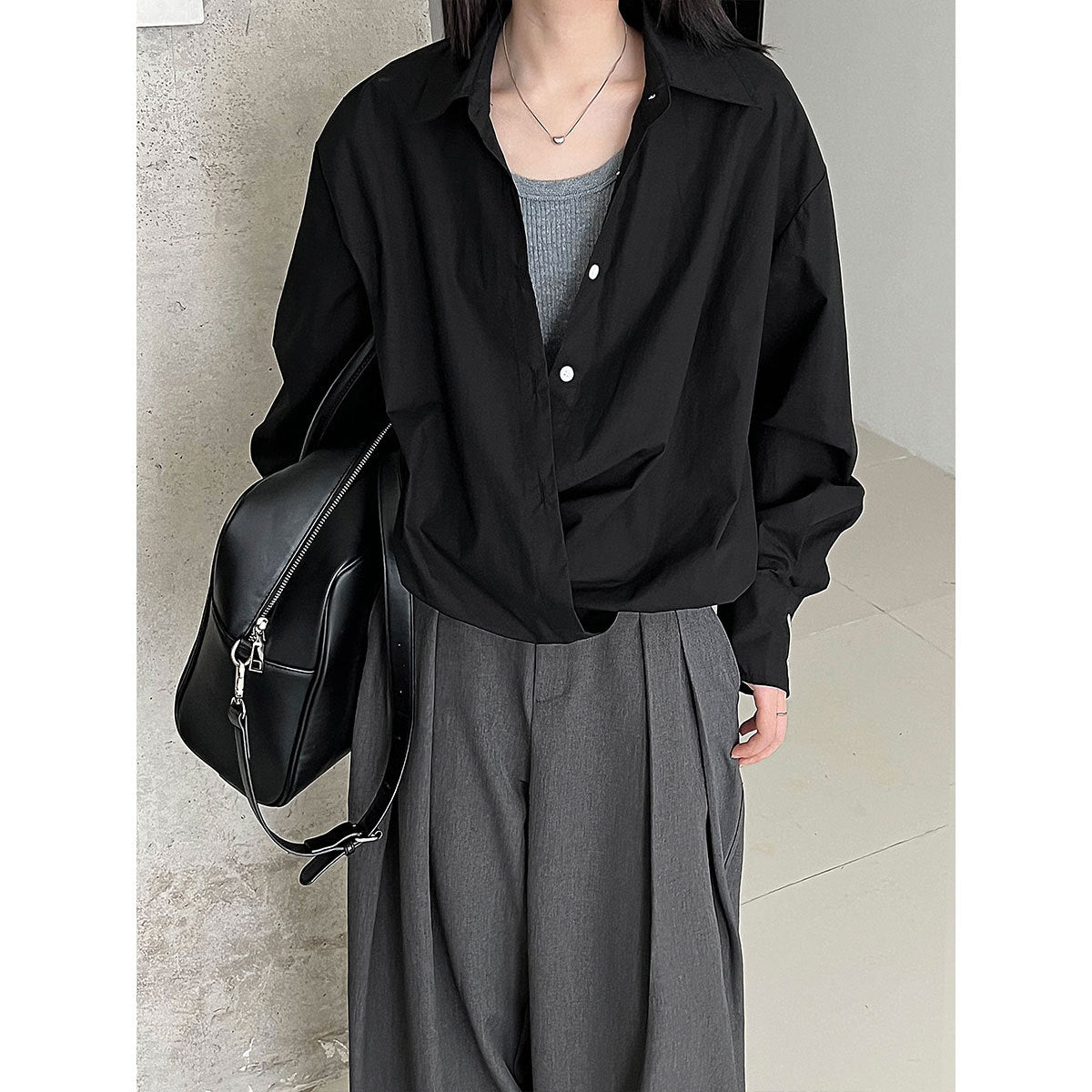 Deer West  High-Quality Deep V-Neck Layered Shirt for Women, Autumn Lazy Design Waist-Cinched Blouse