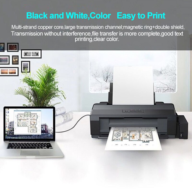 PHOMAX  USB 2.0 Print Cable USB Type A to B Male to Male Printer Cable  For Canon Epson HP ZJiang Label Printer DAC USB Printer