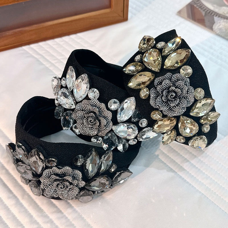 Fashion Rose Water Diamond Hair Hoop Wide Edge Fabric Headband