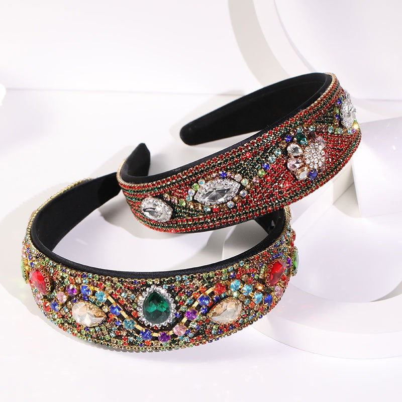 Colored rhinestone heavy industry sponge wide edge Baroque hair accessories