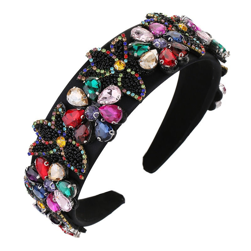 Crystal Rice Pearl Flower Heavy Industry Sponge Pressing Hair Headband Headband