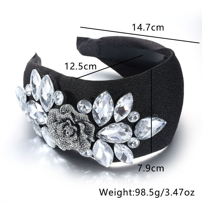 Fashion Rose Water Diamond Hair Hoop Wide Edge Fabric Headband